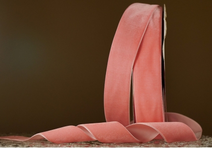 Стрічка оксамитова (велюр) 4,0 см, кораловий (№07) (1 рулон) (27м)