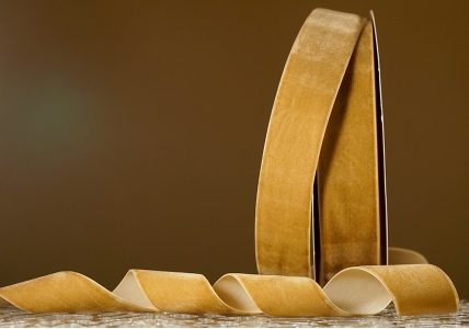 Стрічка оксамитова (велюр) 4,0 см, світло-коричневий (№19) (1 рулон) (27м)