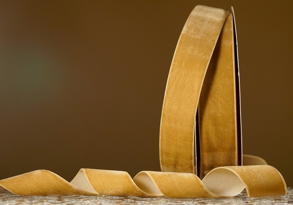 Стрічка оксамитова (велюр) 4,0 см, світло-коричневий (№19) (1 рулон) (27м)