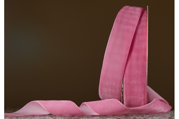 Стрічка оксамитова (велюр) 4,0 см, рожевий (№C08) (1 рулон) (27м)