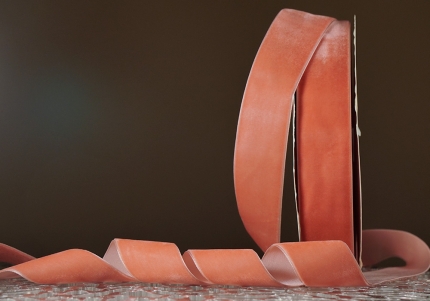 Стрічка оксамитова (велюр) 4,0 см, рожево-персиковий (№C11) (1 рулон) (27м)