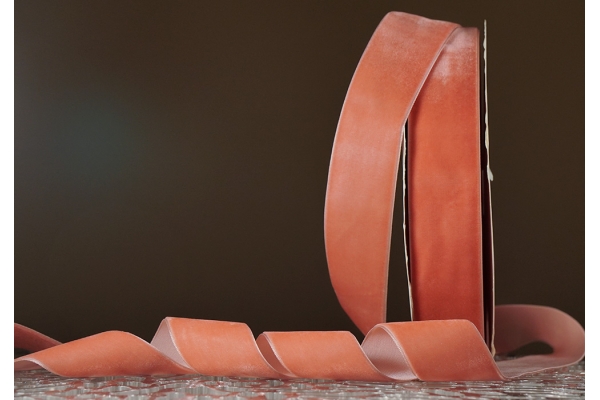 Стрічка оксамитова (велюр) 4,0 см, рожево-персиковий (№C11) (1 рулон) (27м)