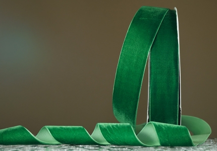 Стрічка оксамитова (велюр) 4,0 см, зелений (№C27) (1 рулон) (27м)