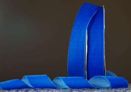 Стрічка оксамитова (велюр) 4,0 см, синій (№C33) (1 рулон) (27м)