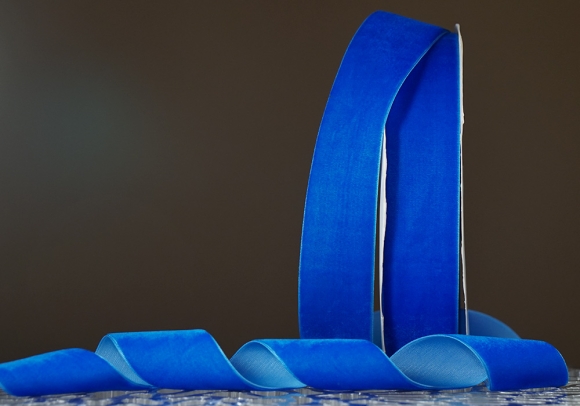 Стрічка оксамитова (велюр) 4,0 см, синій (№C33) (1 рулон) (27м)