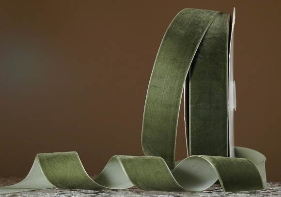 Стрічка оксамитова (велюр) 4,0 см, зелений (№C41) (1 рулон) (27м)