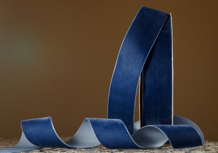 Стрічка оксамитова (велюр) 4,0 см, синій (джинс) (№C67) (1 рулон) (27м)