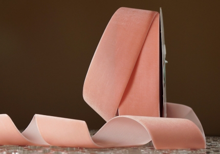 Стрічка оксамитова (велюр) рожево-персиковий (№C06) (5.0см*18м) (1 рулон) 